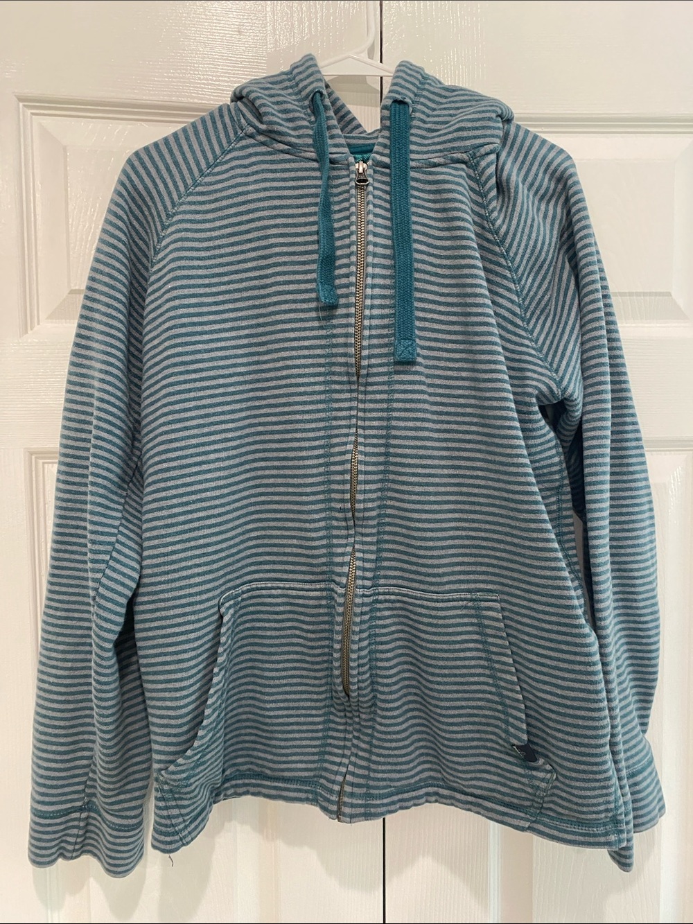 Prana Blue Striped Hooded Zip Jacket